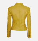 womens leather jacket yellow cafe racer
