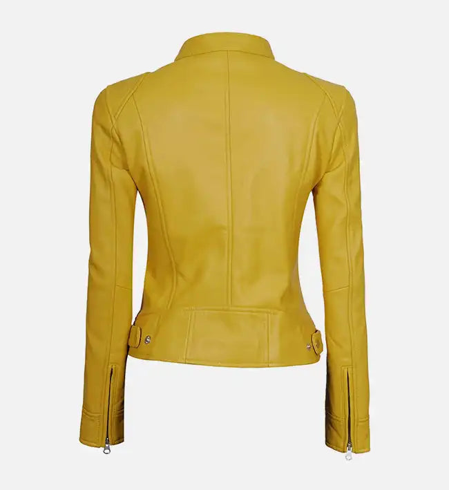 womens leather jacket yellow cafe racer
