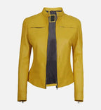 womens leather jacket yellow cafe racer
