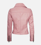 womens leather moto style pink jacket
