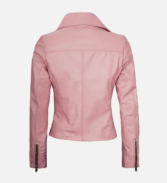 womens leather moto style pink jacket
