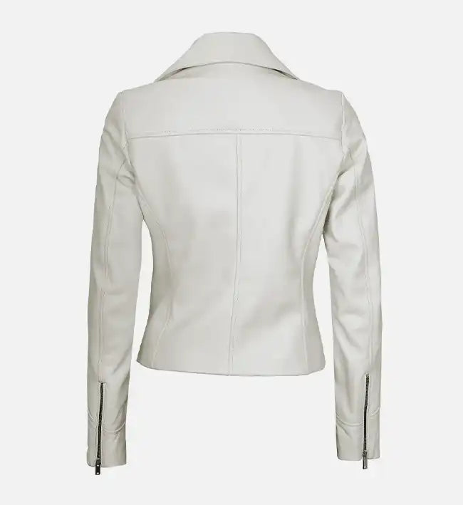 womens leather moto style white jacket
