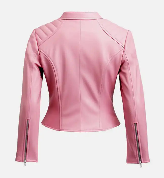 womens leather pink biker jacket