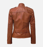 womens leather tan cafe racer jacket
