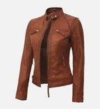 womens leather tan motorcycle jacket
