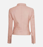 womens light pink cafe racer motorcycle leather jacket
