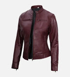 womens maroon biker leather jacket
