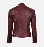 maroon cafe racer leather jacket for women
