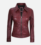 womens maroon leather jacket
