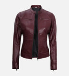 womens maroon moto leather jacket
