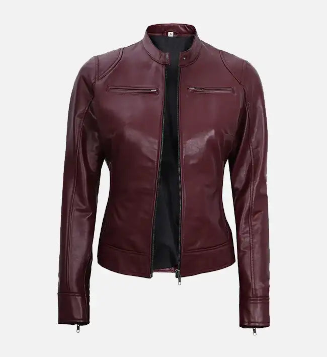 womens maroon moto leather jacket
