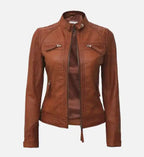 womens motorcycle tan leather jacket
