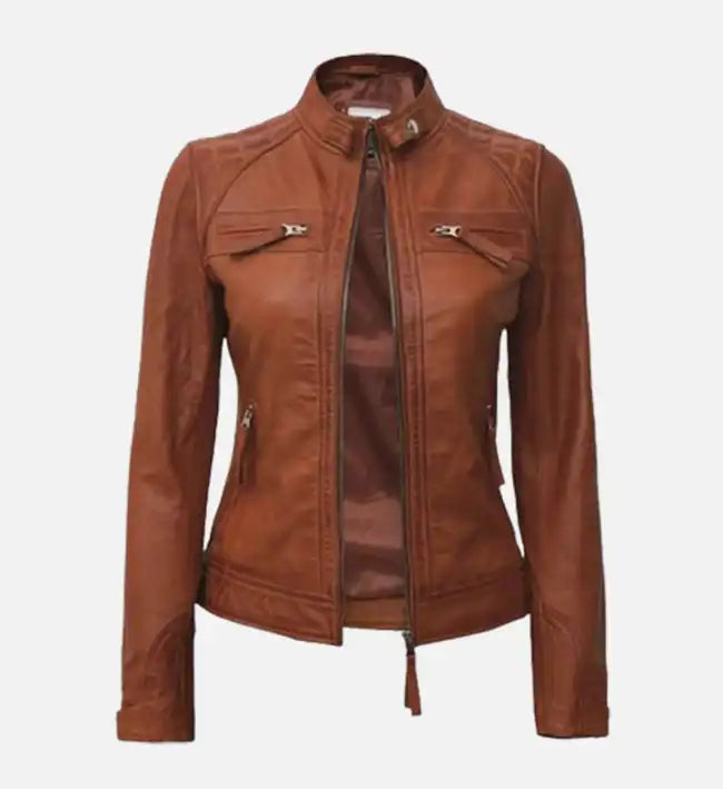 womens motorcycle tan leather jacket
