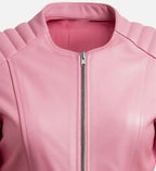 womens pink leather biker jacket