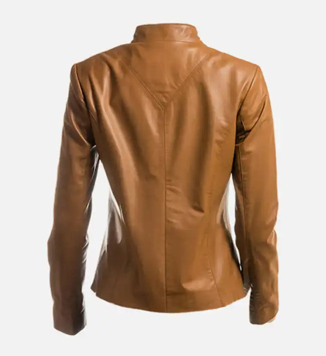 womens plain short zipped leather jacket
