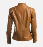 womens plain short zipped leather jacket
