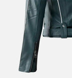 soft prussian blue biker jacket for women
