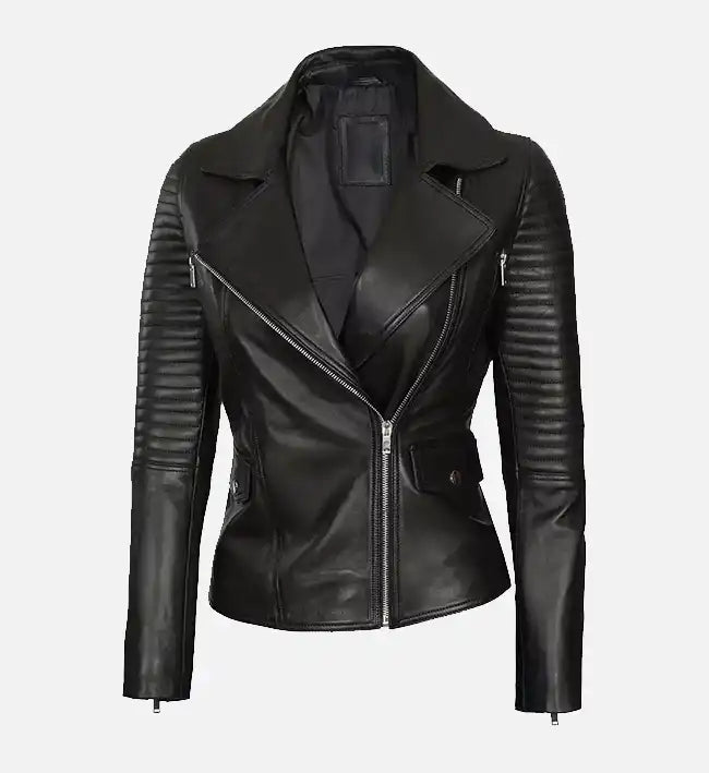 womens quilted asymmetrical biker jacket
