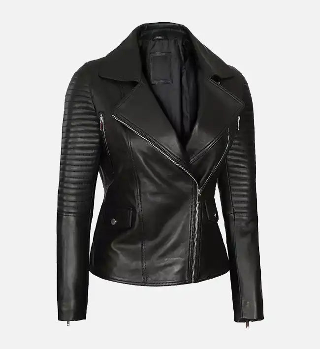 womens quilted biker asymmetrical jacket

