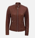 womens quilted brown biker leather jacket
