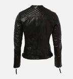 womens quilted shoulder black leather jacket

