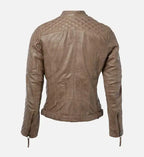womens quilted shoulder sand leather jacket
