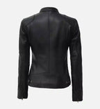 womens real leather black cafe racer jacket
