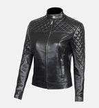 womens real leather cafe racer quilted jacket
