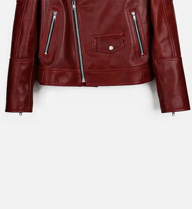 womens red biker leather jacket
