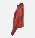 womens red leather jacket
