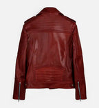 womens red leather runway biker jacket
