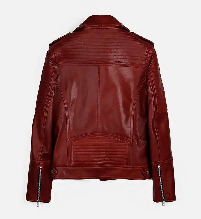 womens red leather runway biker jacket
