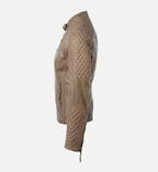 womens sand short quilted shoulder  leather jacket

