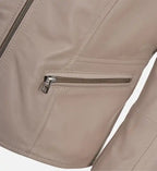 womens simple beige moto leather jacket
