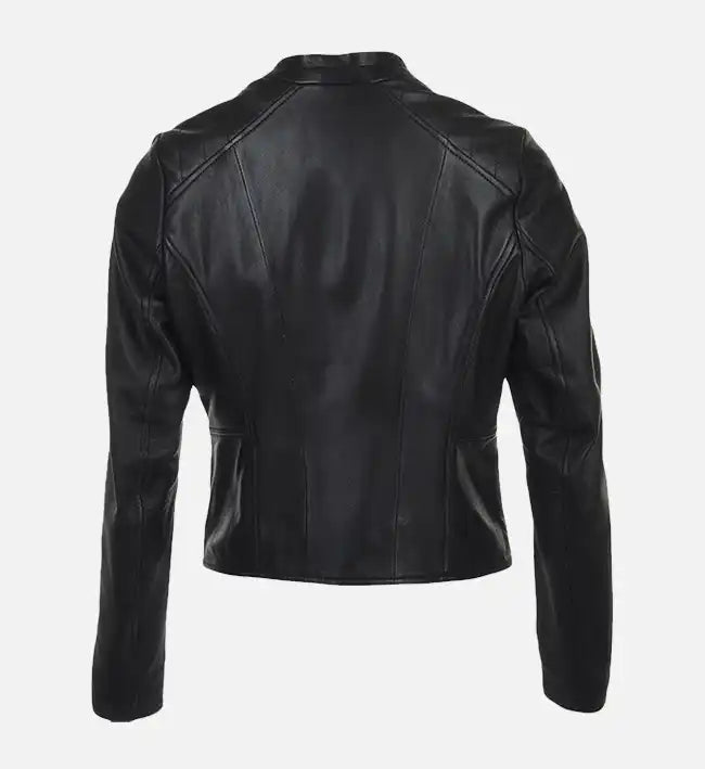 womens simple moto black leather jacket
