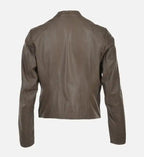 womens simple chocolate brown leather jacket
