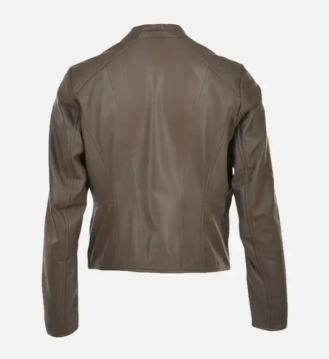 womens simple chocolate brown leather jacket
