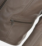womens simple chocolate brown moto leather jacket

