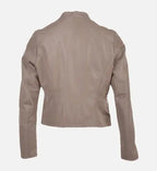 womens simple moto beige leather jacket
