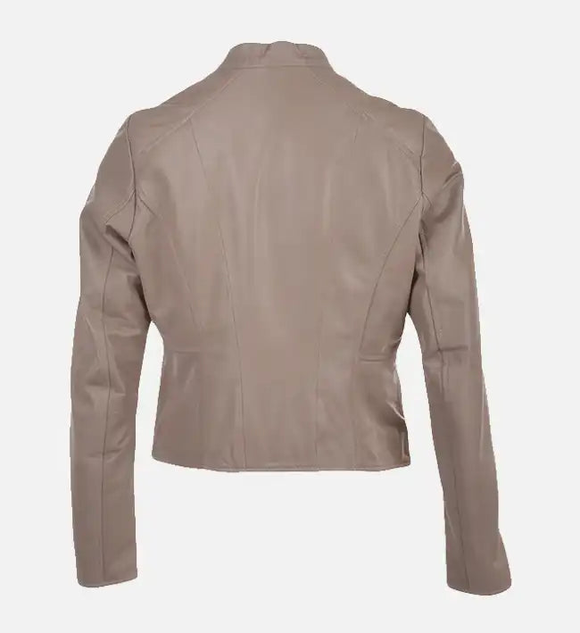 womens simple moto beige leather jacket
