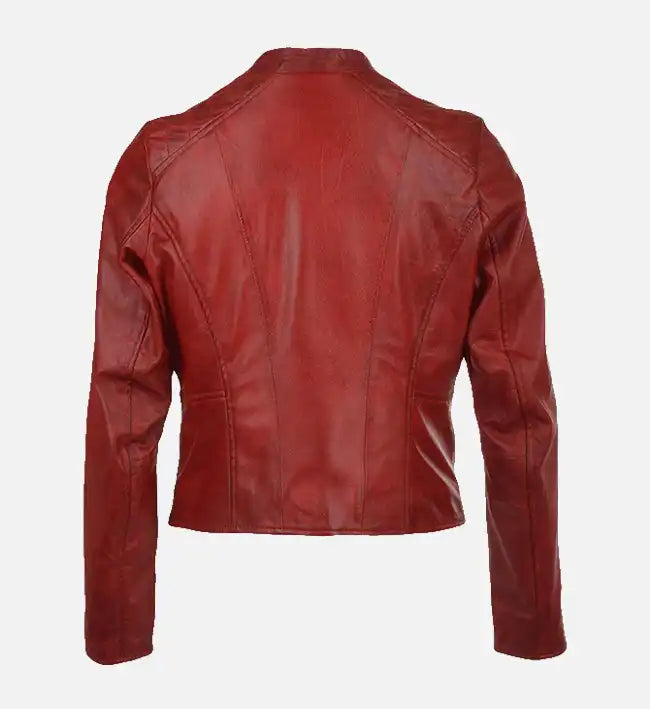 womens simple red leather jacket
