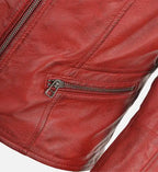 womens simple red moto leather jacket
