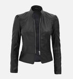 womens slim fit black leather jacket
