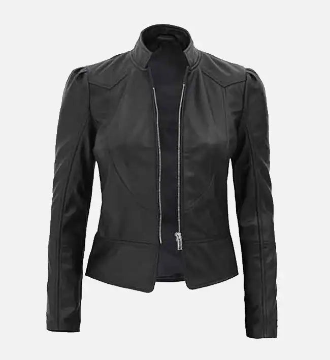 womens slim fit black leather jacket
