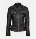 womens black vintage bike leather jacket