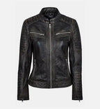 womens black vintage bike leather jacket