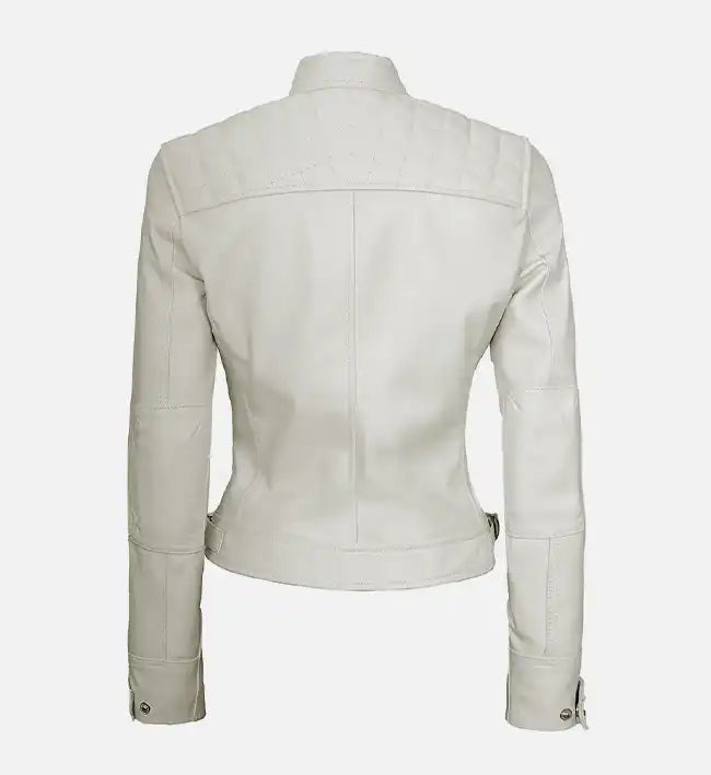 womens white diamond style leather jacket
