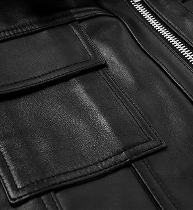 womens zip up black leather jacket
