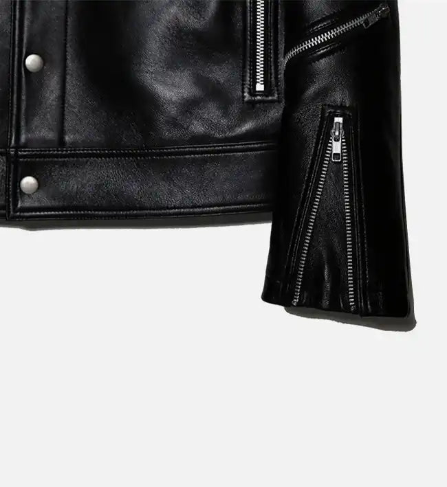 womens zipper trucker black biker jacket
