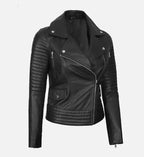 womens biker black asymmetrical leather jacket